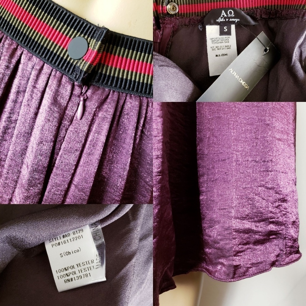 Alpha & Omega Purple Metallic Sheen Pleated Skirt - Picture 5 of 7